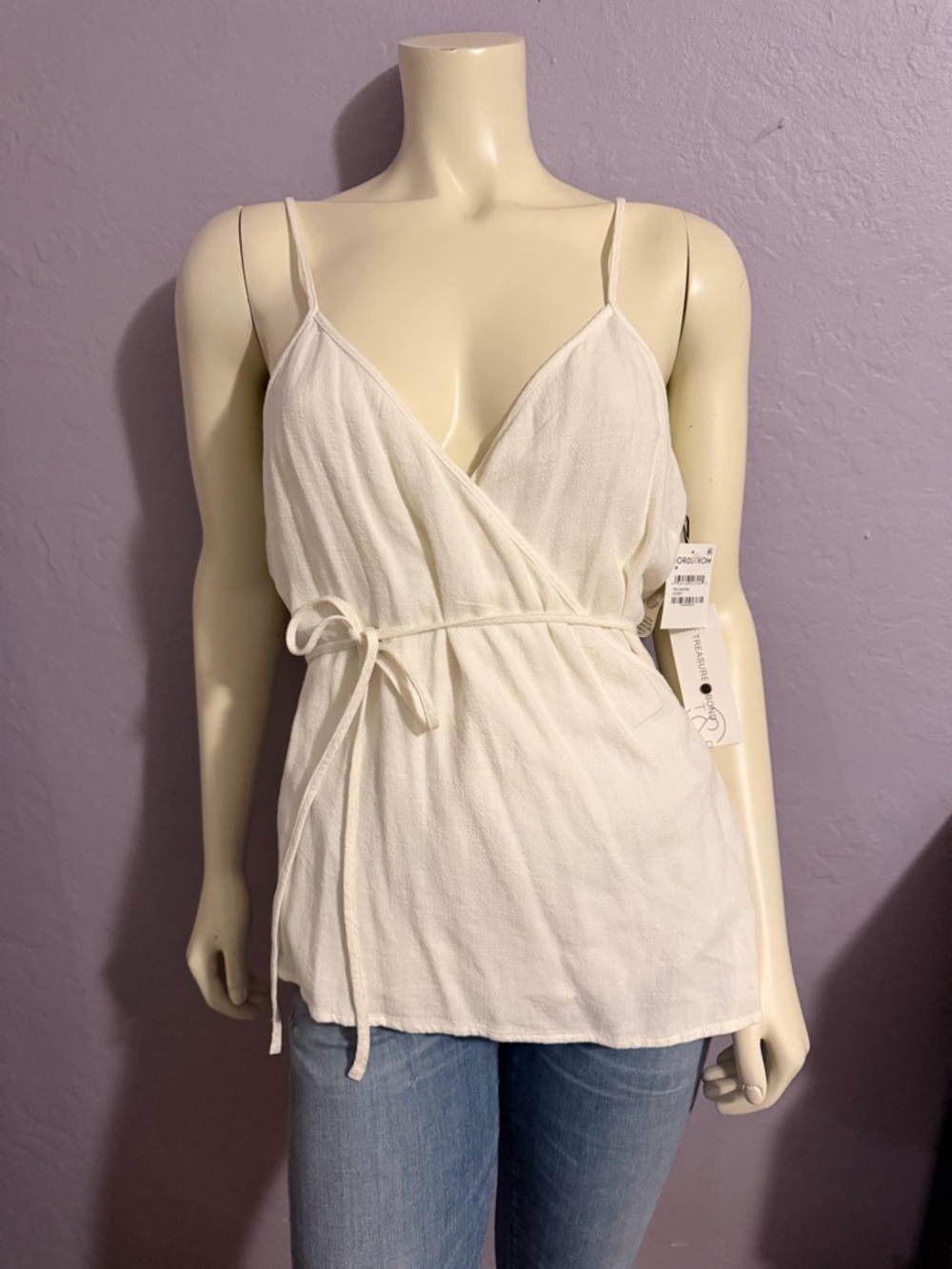 Treasure & Bond Nordstrom White Surplice Tie-Waist Cami Top